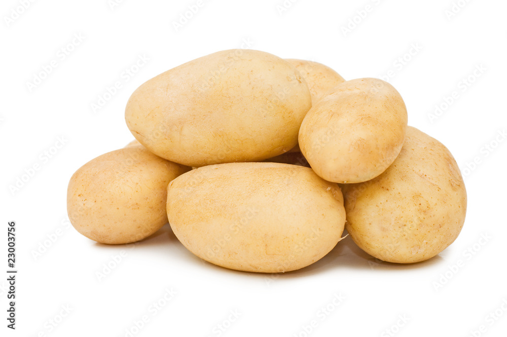 bunch of potatoes on white background close up shoot bunch of potatoes on white background close up shoot