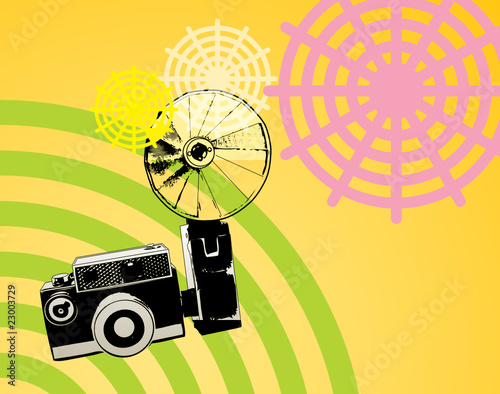 Abstract background with old camera, vector illustration