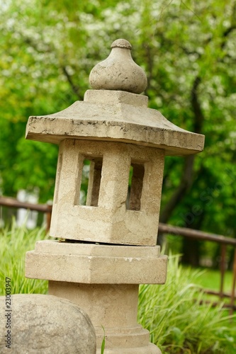 Japanese garden with stone pagoda