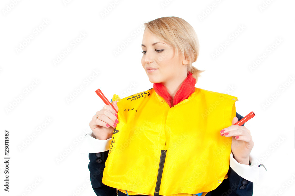stewardess in a life jacket stewardess in a life jacket