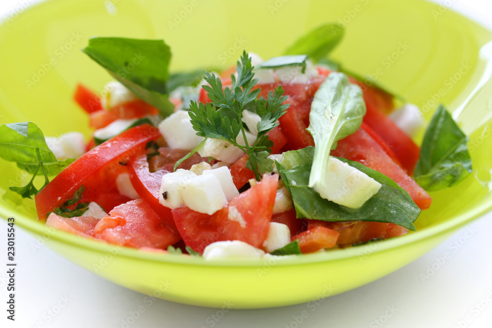 Tomato salad with basil and mozzarella