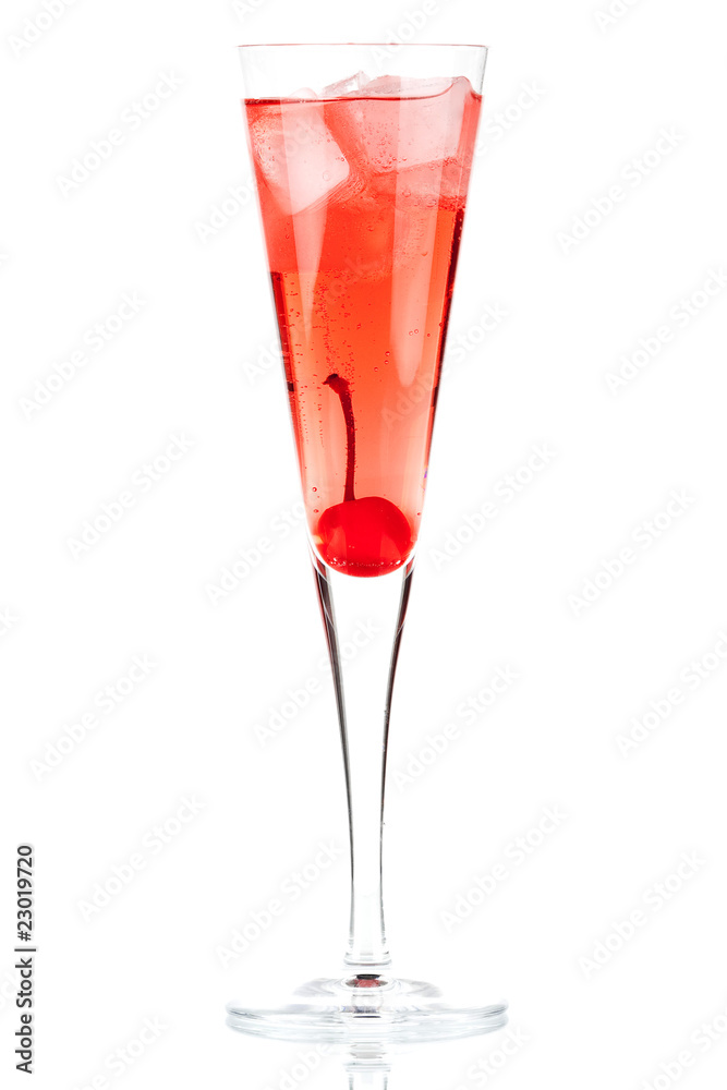 Red Champagne alcohol cocktail with maraschino
