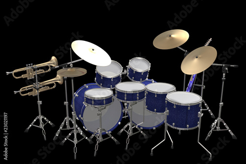Wallpaper Mural drum kit guitar and trumpet isolated on a black background Torontodigital.ca