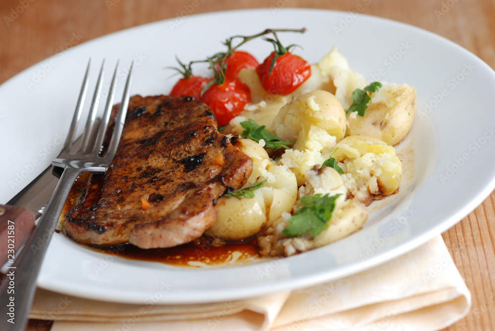Pork loin steak with new potatoes Pork loin steak with new potatoes