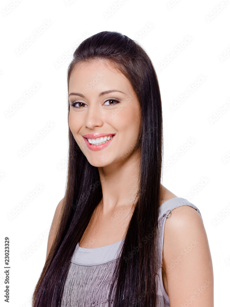 Happy woman with straight long hair Happy woman with straight long hair