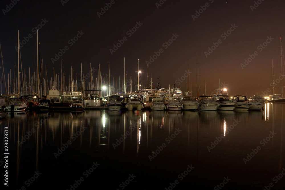 Yachts at night