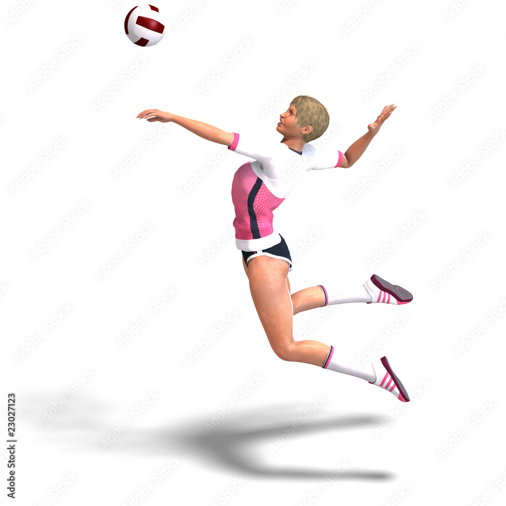 Fototapeta premium young, sporty and sexy female plays volleyball. 3D rendering wit