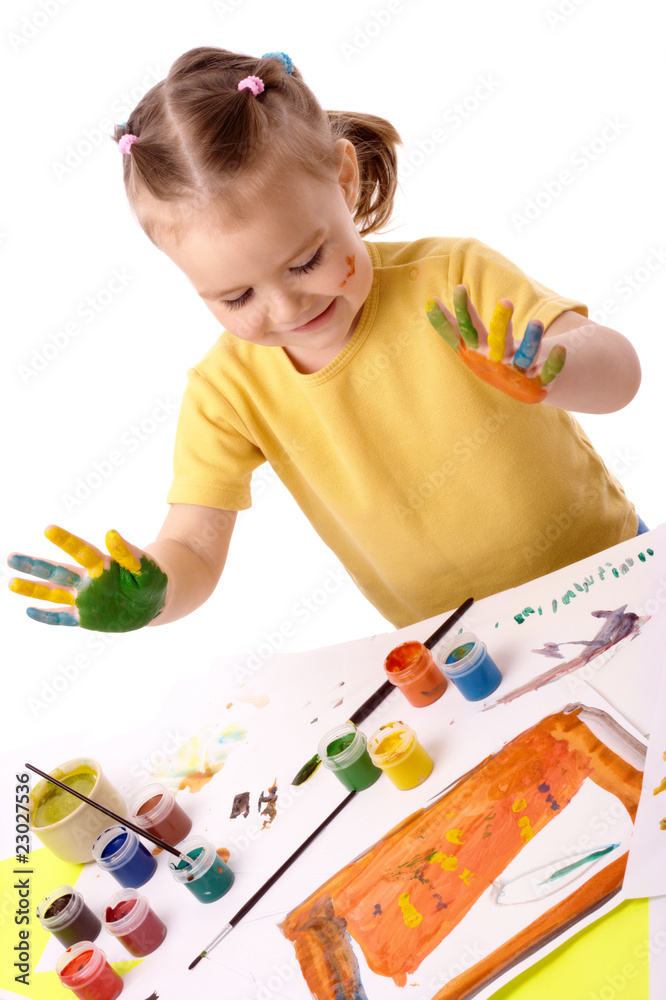 Cute child paint using hands Cute child paint using hands