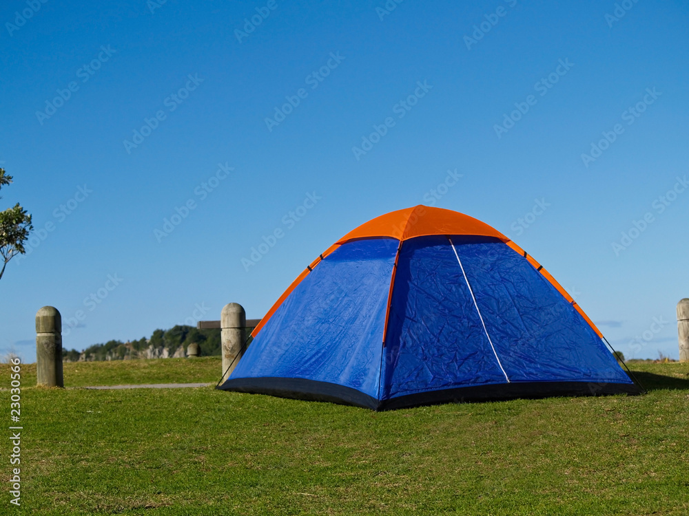 Small blue tent.