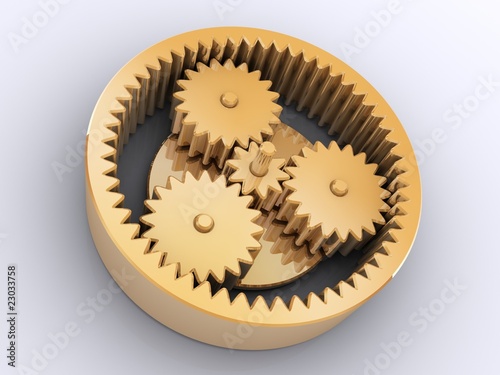 planetary reducer from golden gear on white background