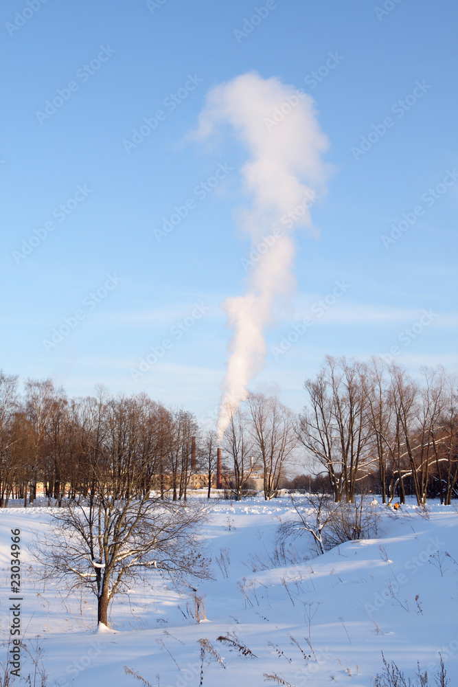 Industrial Plant with smoking Chimneys.