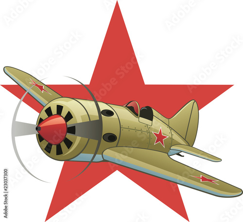 Soviet WW2 airplane on the red star background photo