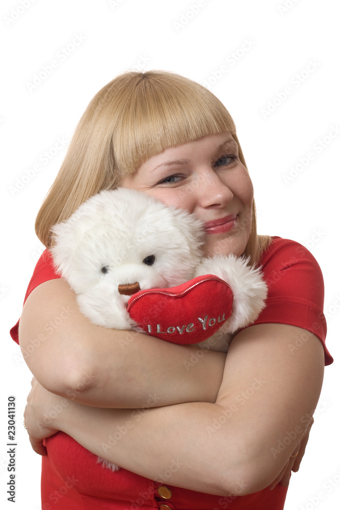 Blonde with a plush toy