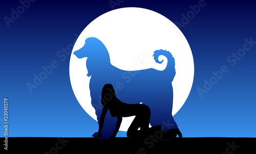 of girls to the dog vector illustration