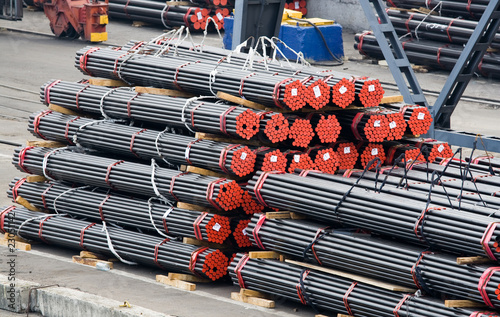 Stack of metal bars prepared for loading