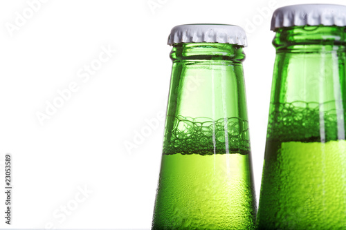 Beer in bottle on a white background .