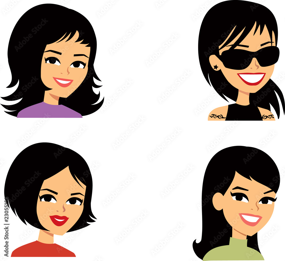 Cartoon Avatar Portrait Illustration Women Cartoon Avatar Portrait Illustration Women