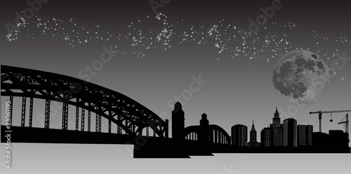Tableau sur toile bridge in cuty at night illustration