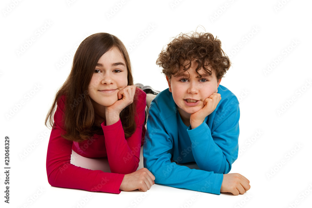 Kids lying in white background