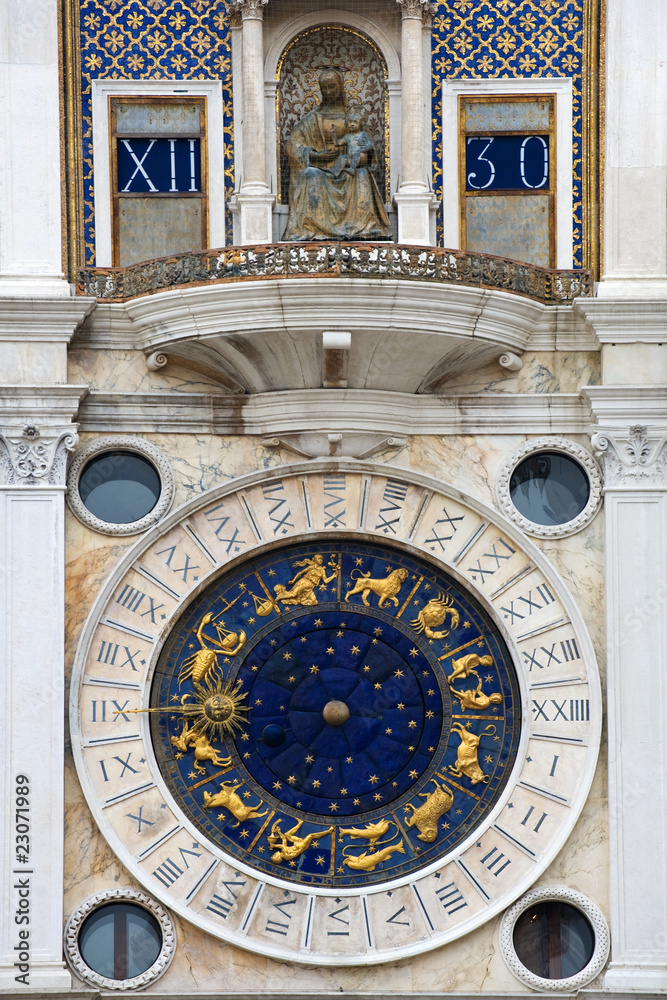 Famous Zodiac clock on St Mark's Clocktower, Venice