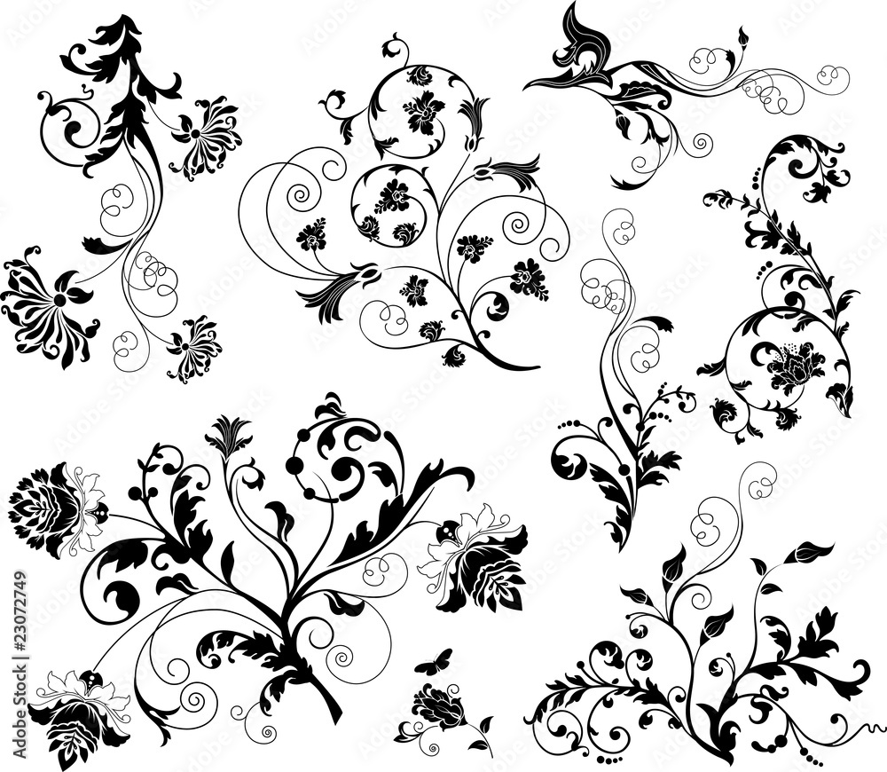 Set of design floral elements