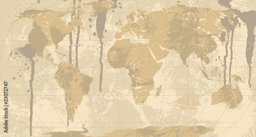 A Grunge  Rustic World Map.