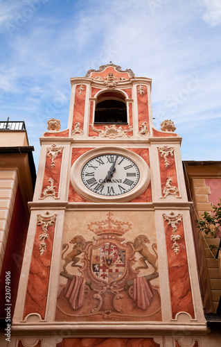 Clock Tower in city Loano, Liguria, Italy photo