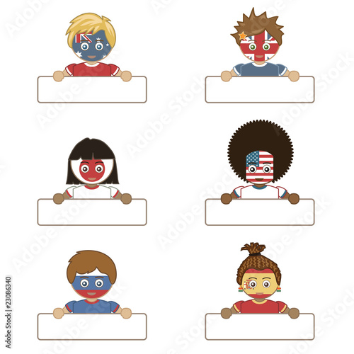 flag kids holding tags