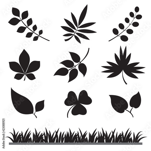 Leafs and Grass Isolated Silhouettes