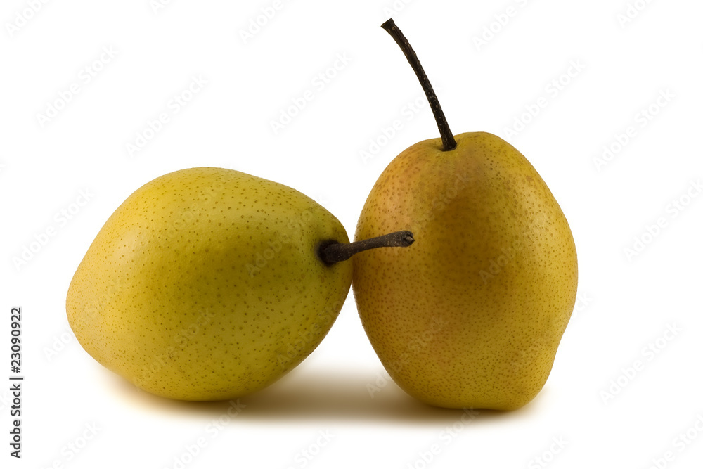 Two yellow pears on a white background Two yellow pears on a white background