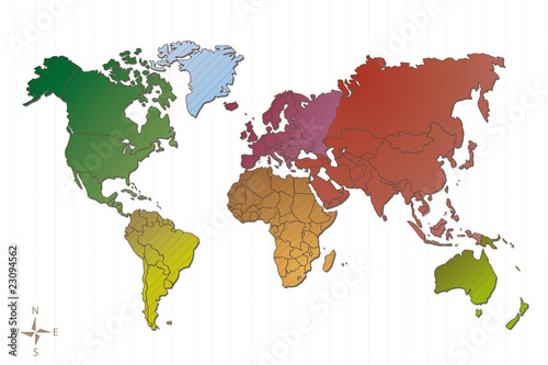 Carte du Monde et continents, vecteur