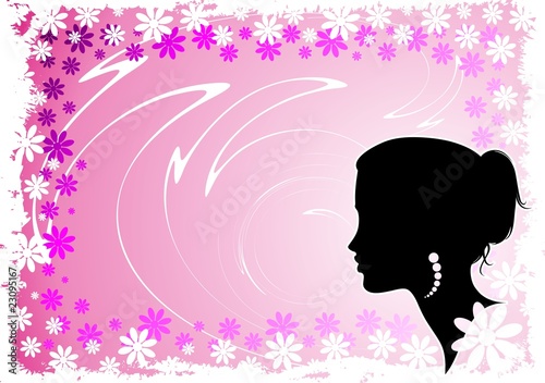 Ragazza Su Sfondo di Fiori-Girl and Flowers Background-Vector photo