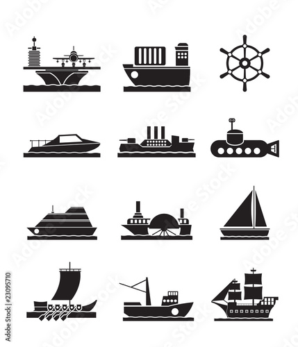 different types of boat and ship icons - Vector icon set