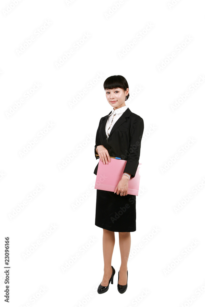 Happy businesswoman with clipboard, isolated on white Happy businesswoman with clipboard, isolated on white