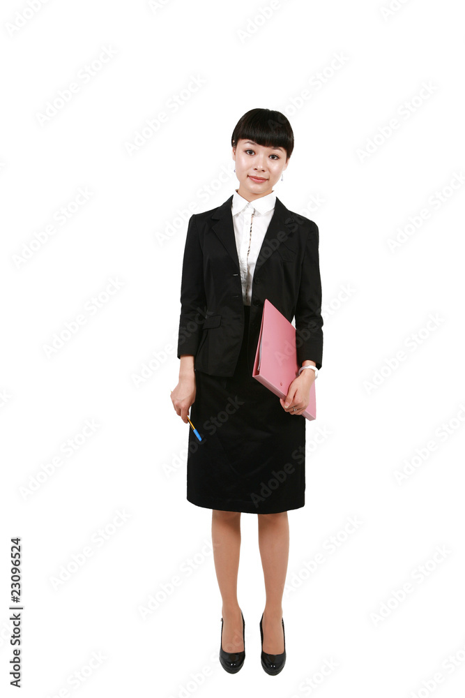 Happy businesswoman with clipboard, isolated on white Happy businesswoman with clipboard, isolated on white