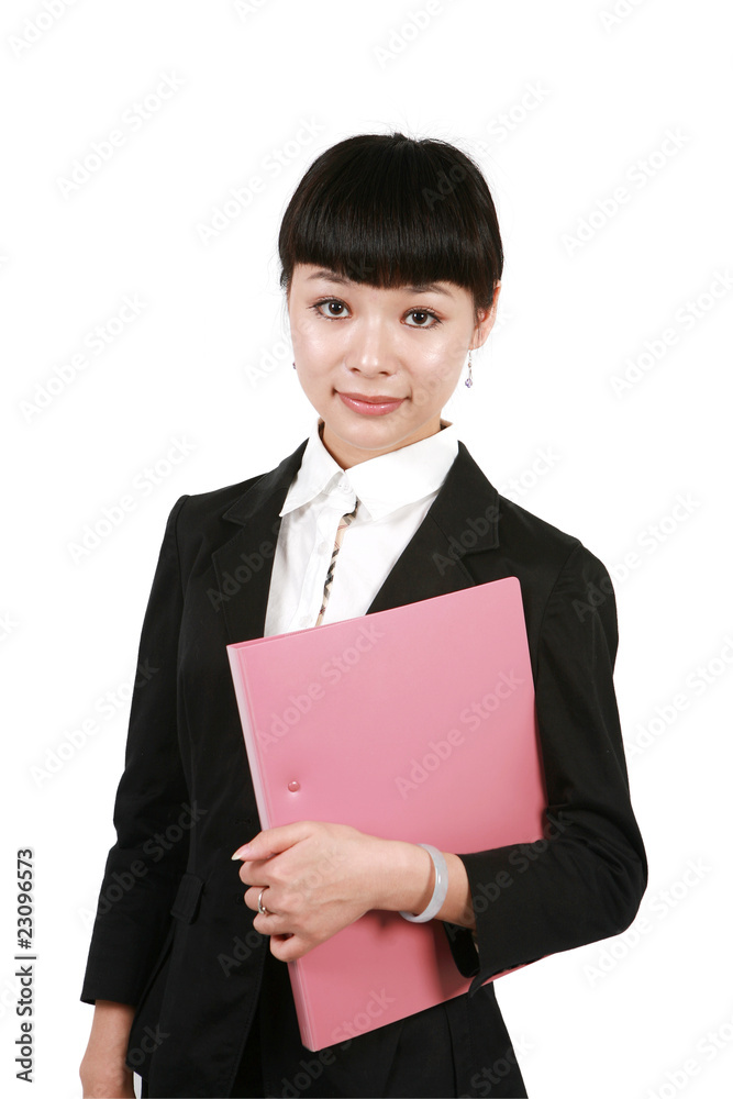 Happy businesswoman with clipboard, isolated on white Happy businesswoman with clipboard, isolated on white