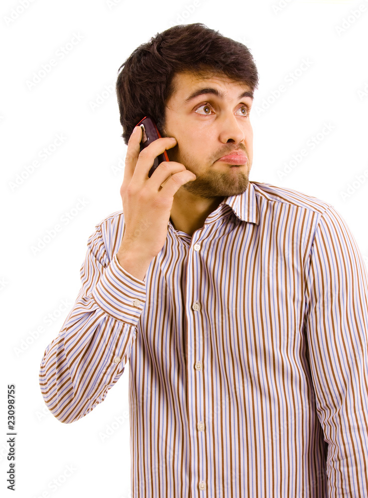 portrait of young man on the phone, isolated on white portrait of young man on the phone, isolated on white