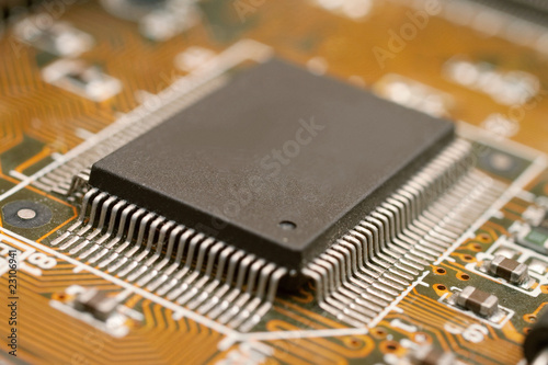 Closeup of computer motherboard with micro processor
