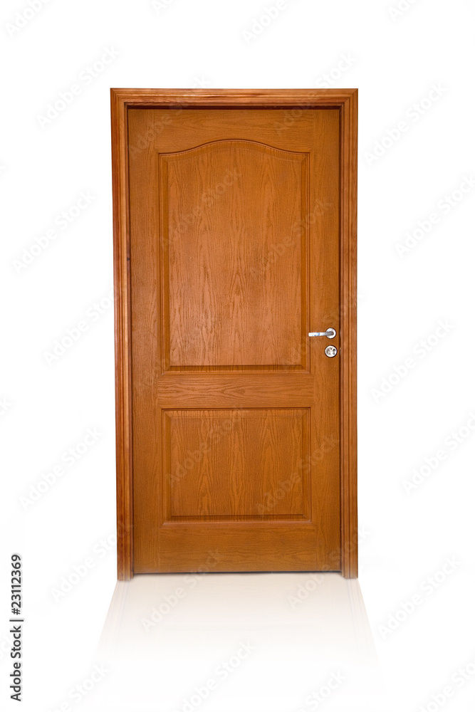 Closed wood door isolated