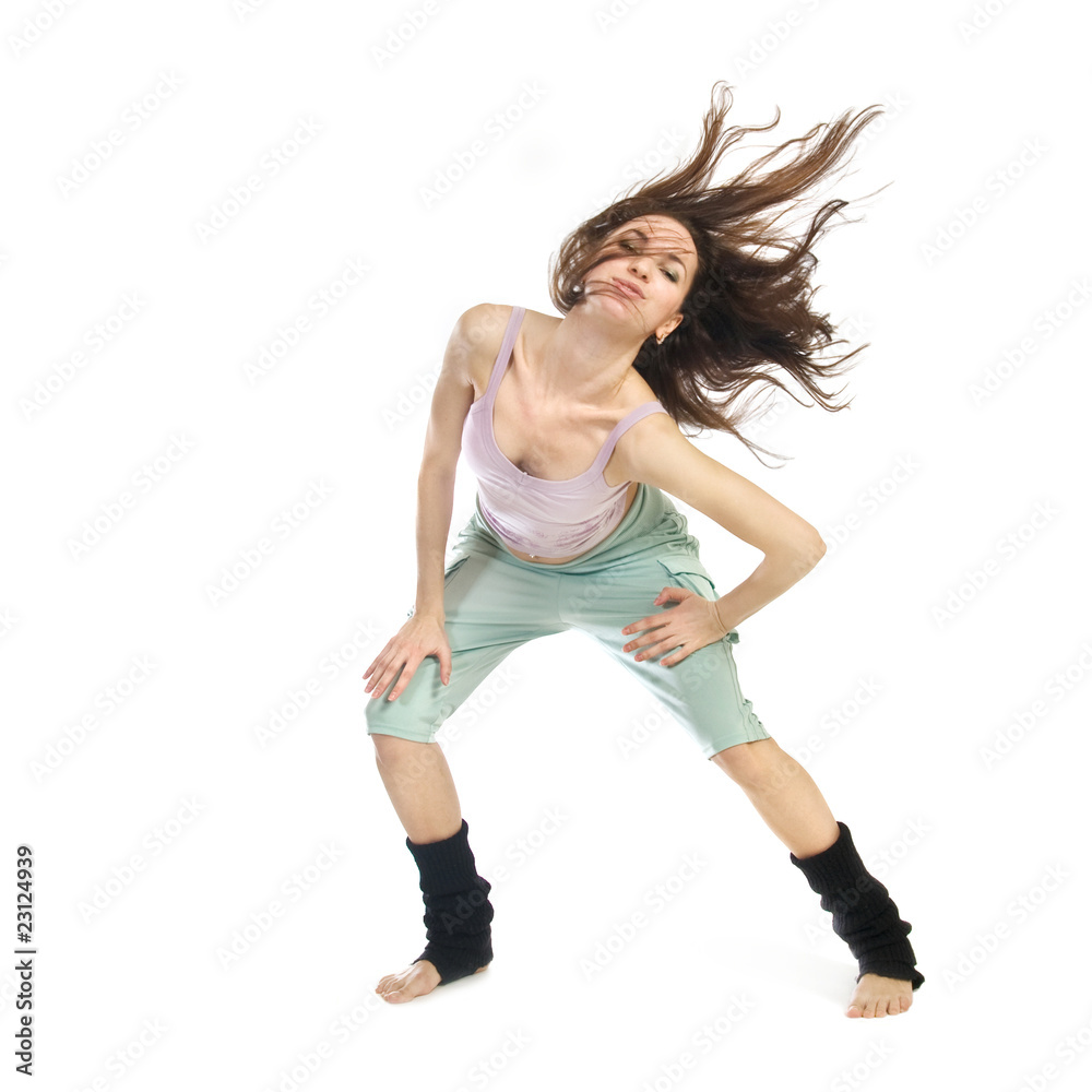 Posing young dancer isolated on white background