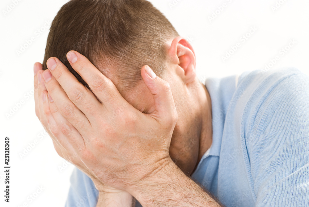 frustrated man on a white frustrated man on a white