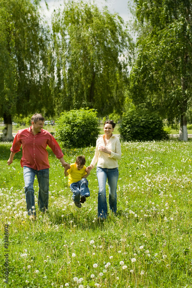 Fototapeta premium family of three on the nature