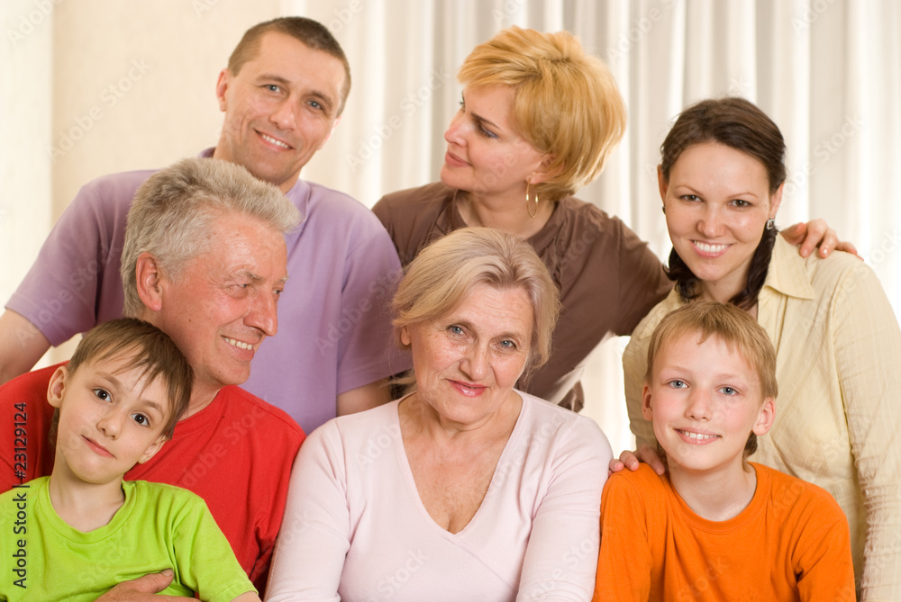 portrait of a happy family of seven