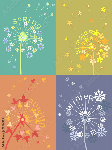 Set of 4 seasons metaphors with dandelion patterns.