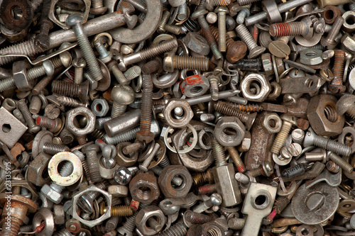 Closeup of steel nuts and bolts