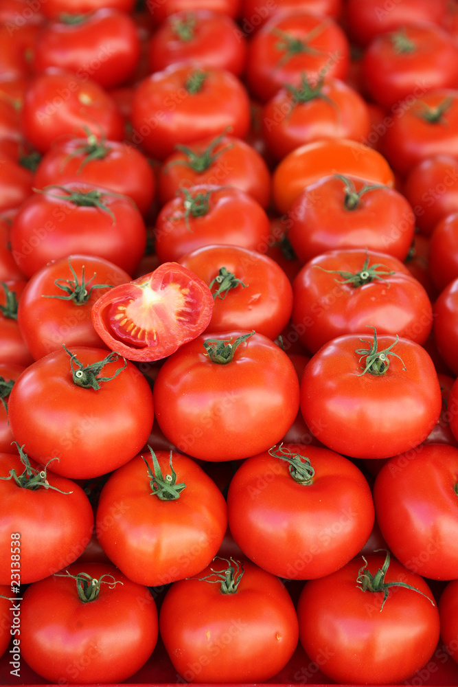 Fresh tomatoes on street market for sale Fresh tomatoes on street market for sale