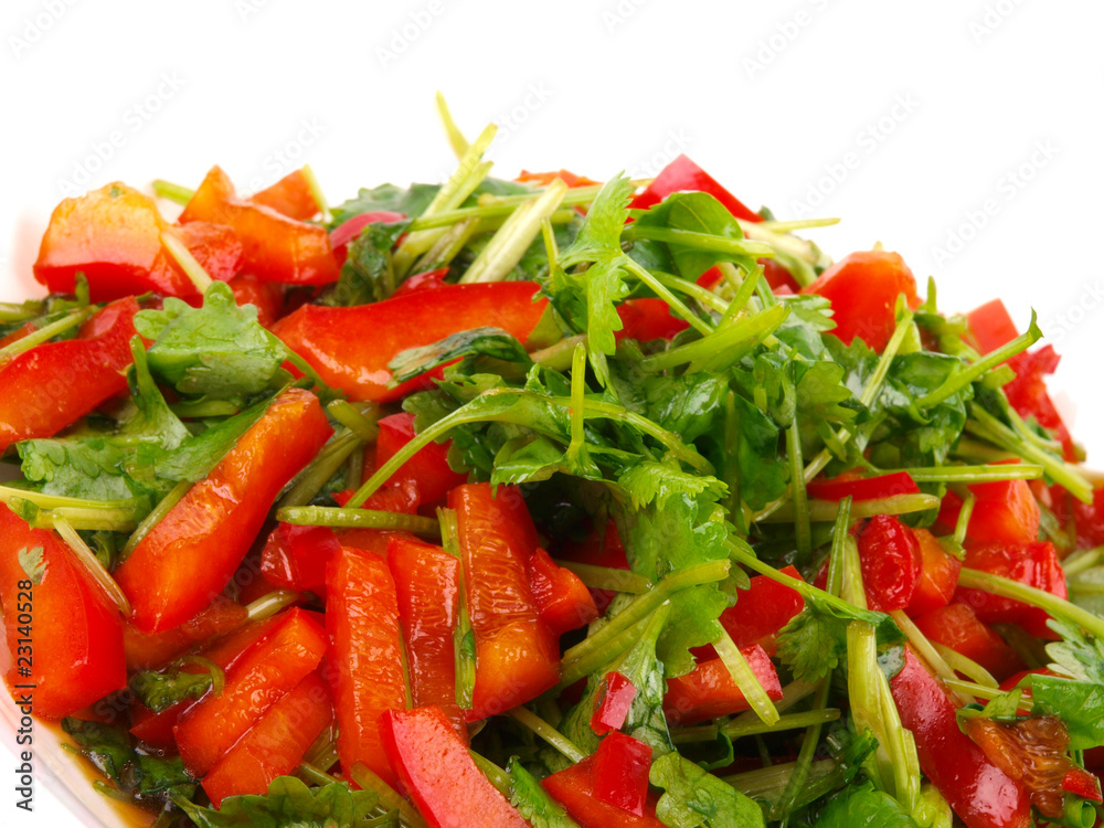 Fresh Coriander and sweet pepper salad. Close up Fresh Coriander and sweet pepper salad. Close up