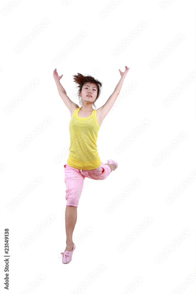 Girl jumping isolated on white background . Girl jumping isolated on white background .