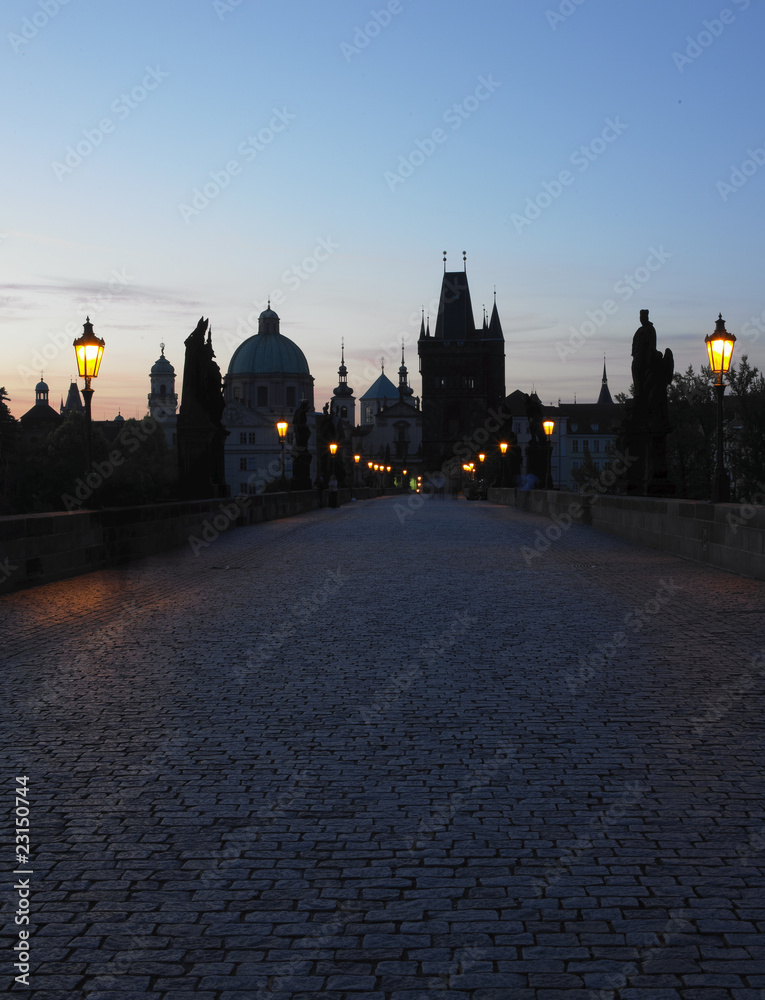 Charles bridge at dawn, Prague, Czech Republic