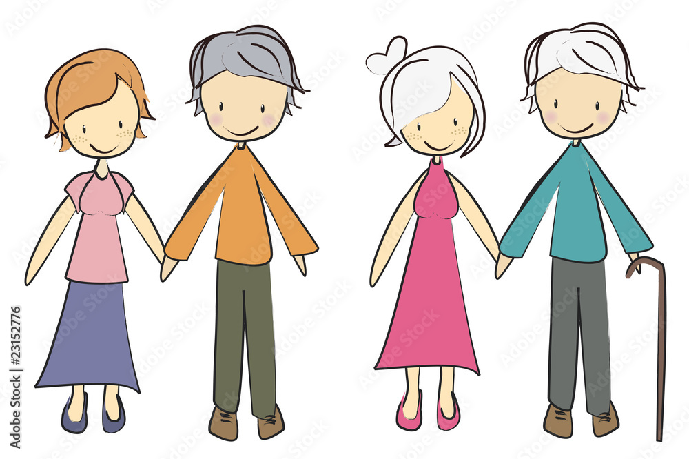 2 couples e personnes âgées Stock Illustration | Adobe Stock